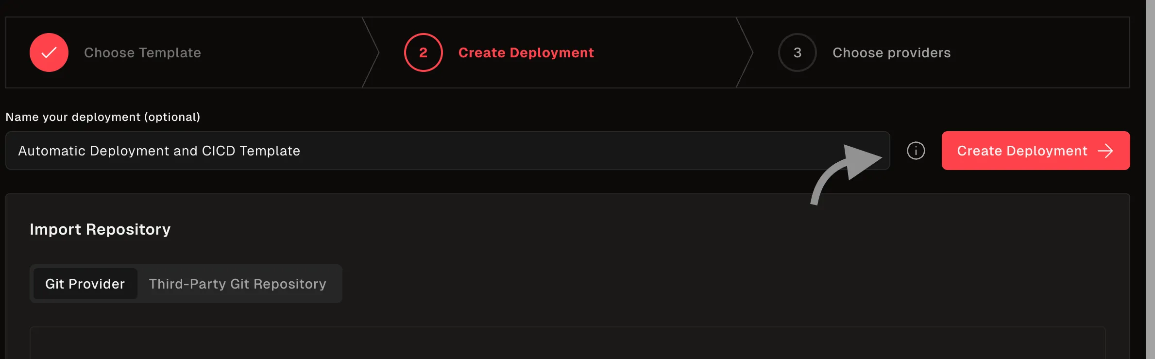 Create Deployment Button