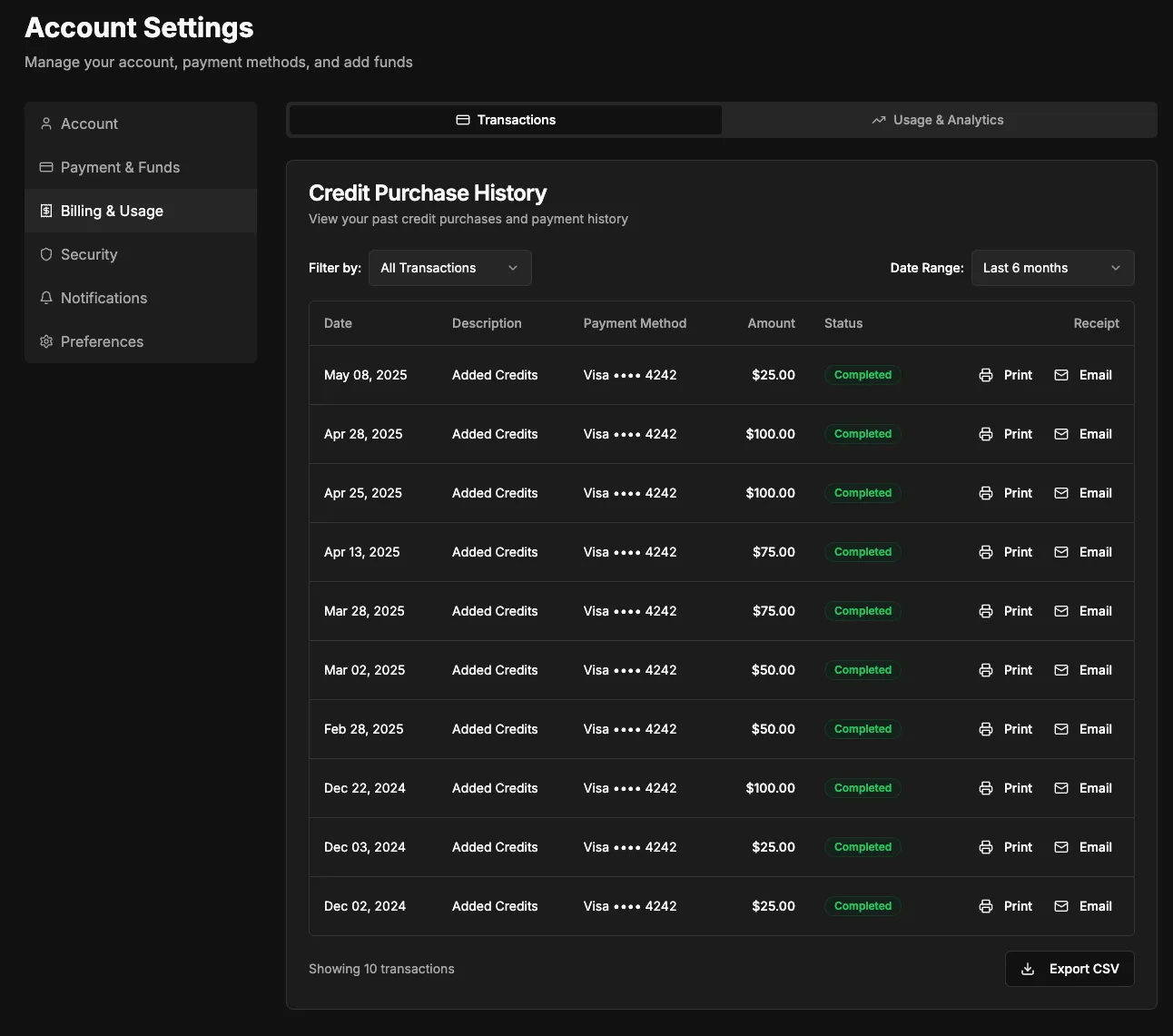 Stripe Transactions