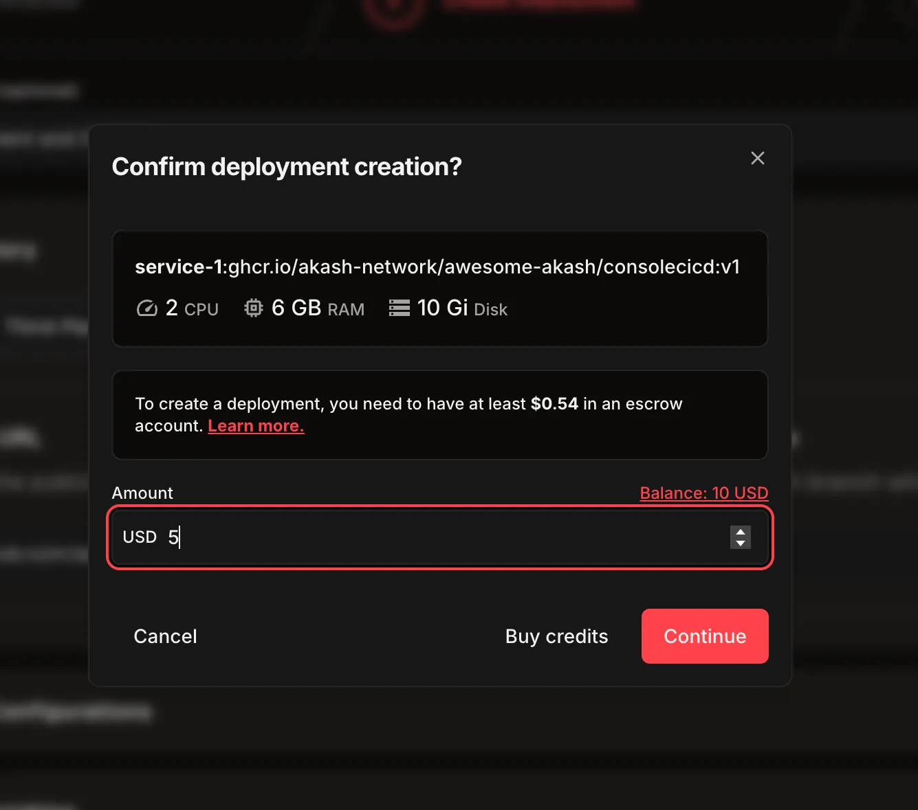 Deployment confirmation modal with trial balance
